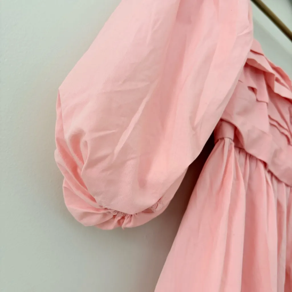 Abercrombie & Fitch Poplin Mini Dress Puff Sleeve Cotton Blend Pink Size M - Image 5