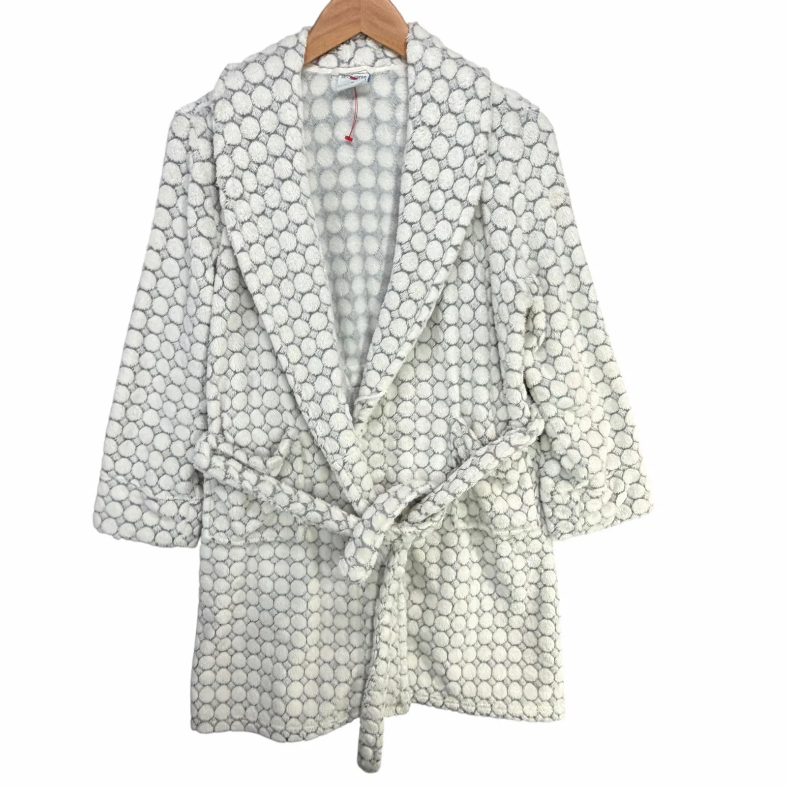 Sleep Sense Plush Robe Womens S White Gray Dot Cozy Soft Cloud Like Feminine - Image 2