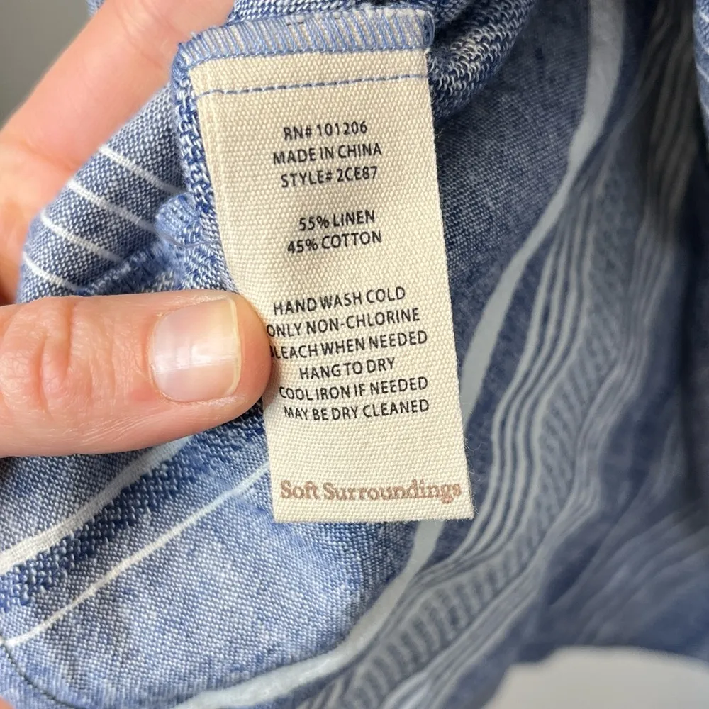 Soft Surroundings Livienne Blue Stripe Cotton Linen Button Down Shirt M - Image 7