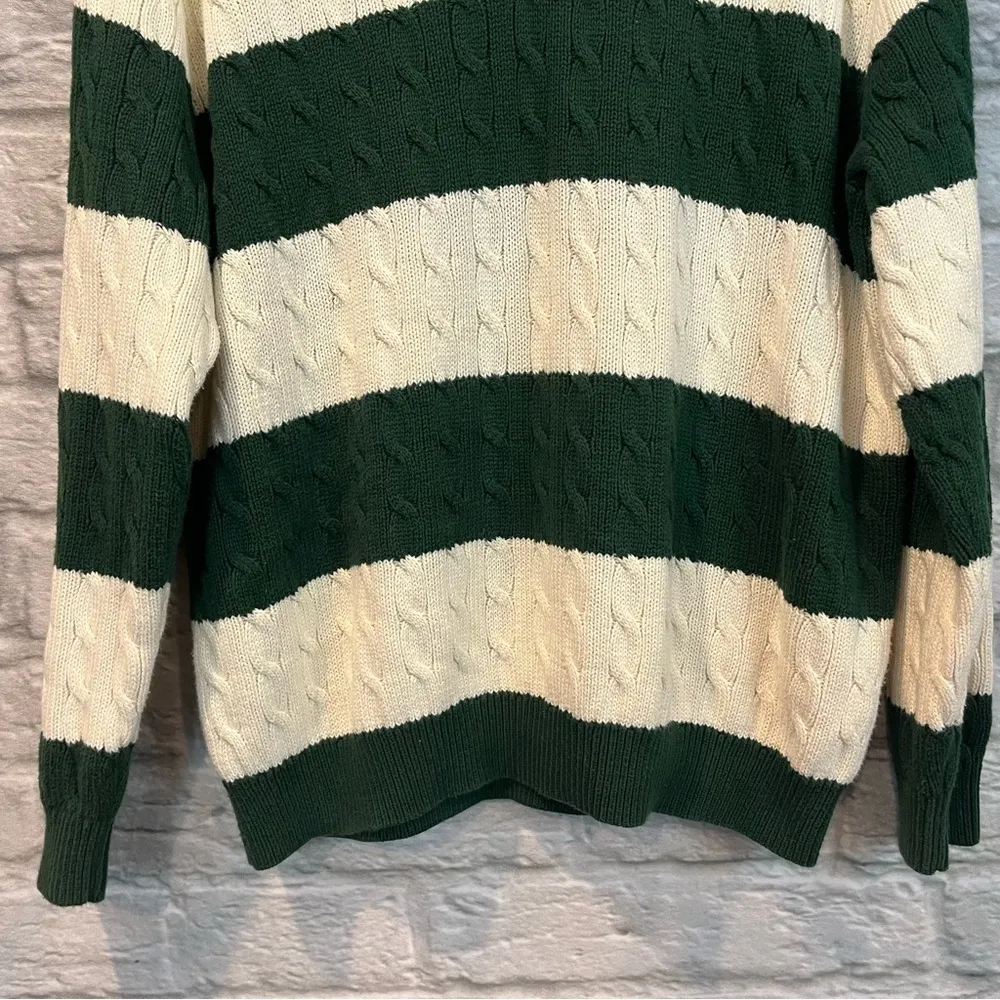 Brandy Melville Green and White Nikki Cotton Stripe Cable Knit Sweater Jumper OS - Image 6