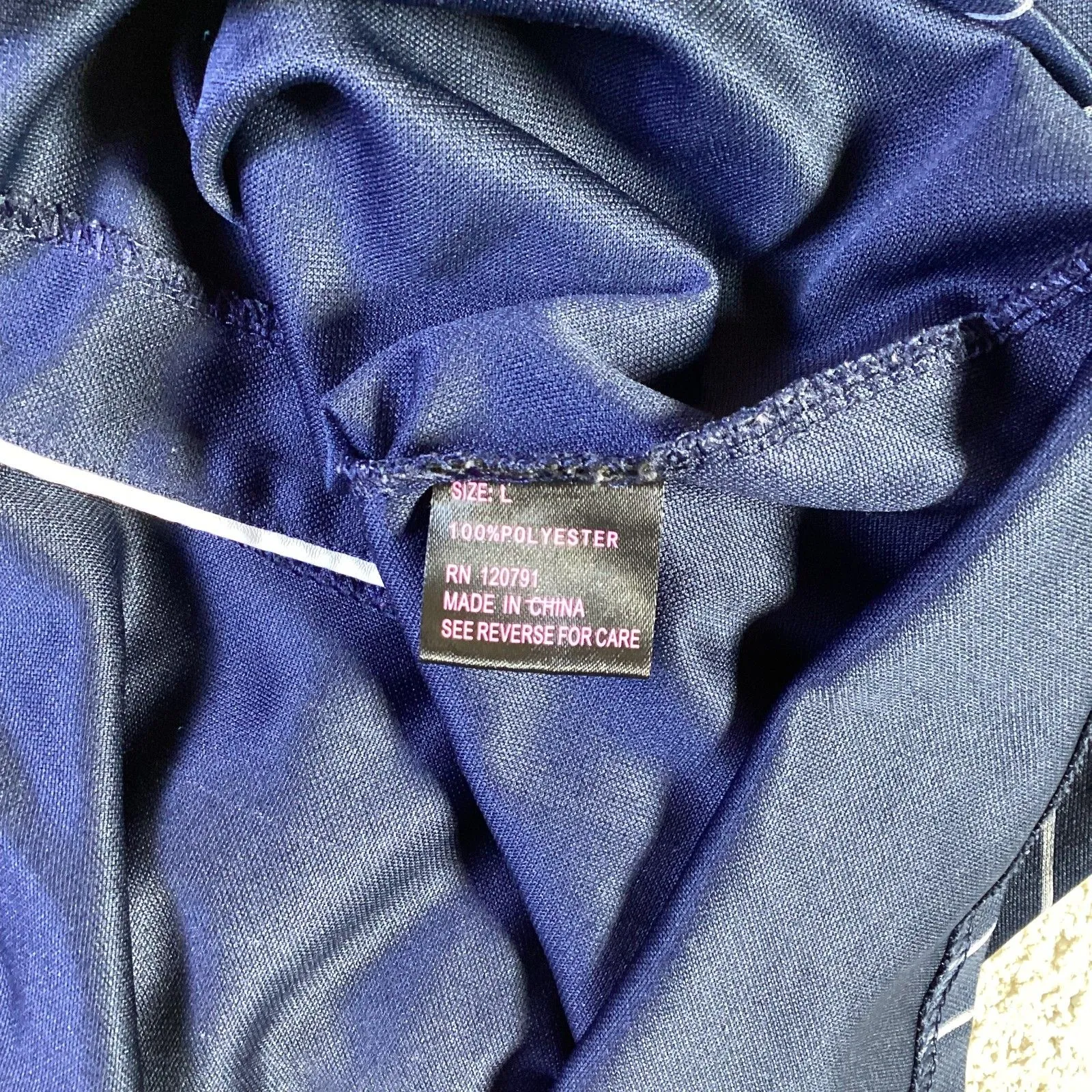 New‎ York Pinstripe Baseball Jersey American Flag Patch Button Up Navy Blue Size L - Image 4