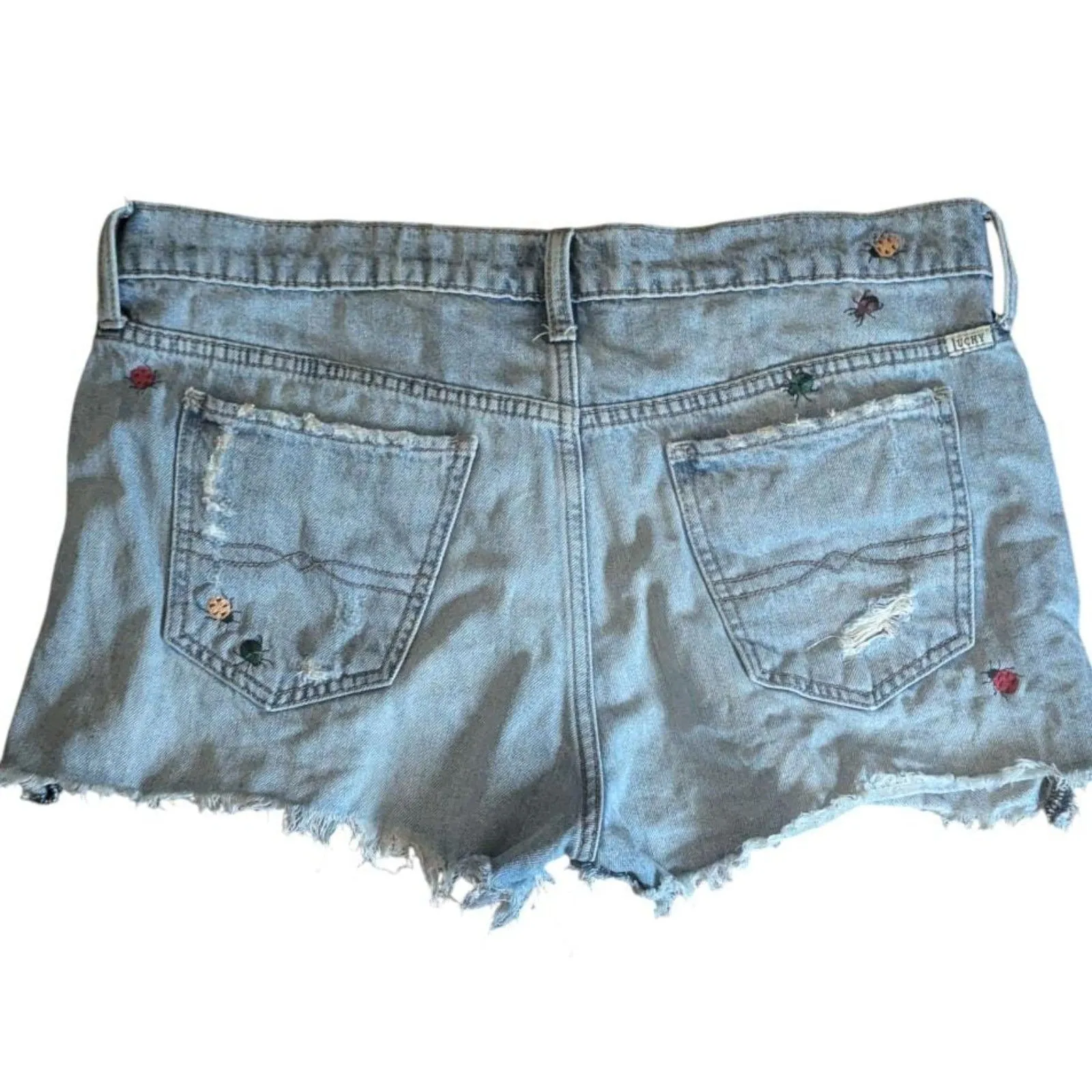 Lucky Brand Distressed Bug Embroidered Denim Cutoff Shorts Size 29 (8) - Image 6