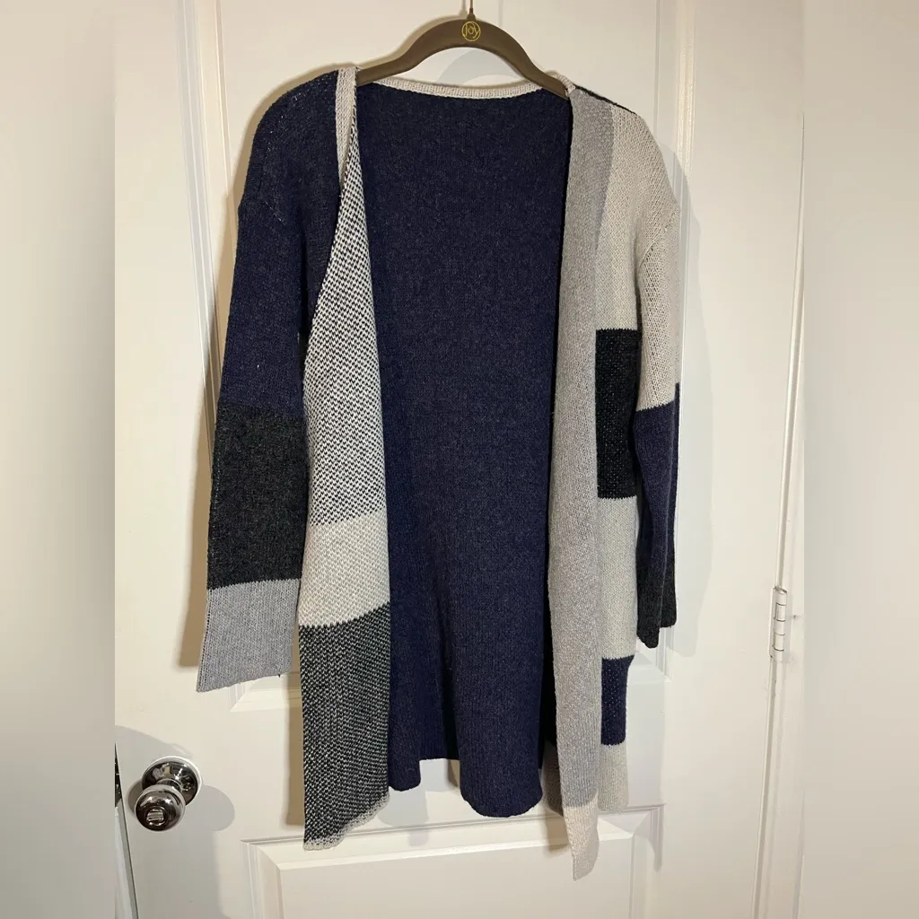 Women’s Colorblock Panel Patchwork BlueGrey Pockets CozySoft Knit Cardigan SzS-M - Image 5