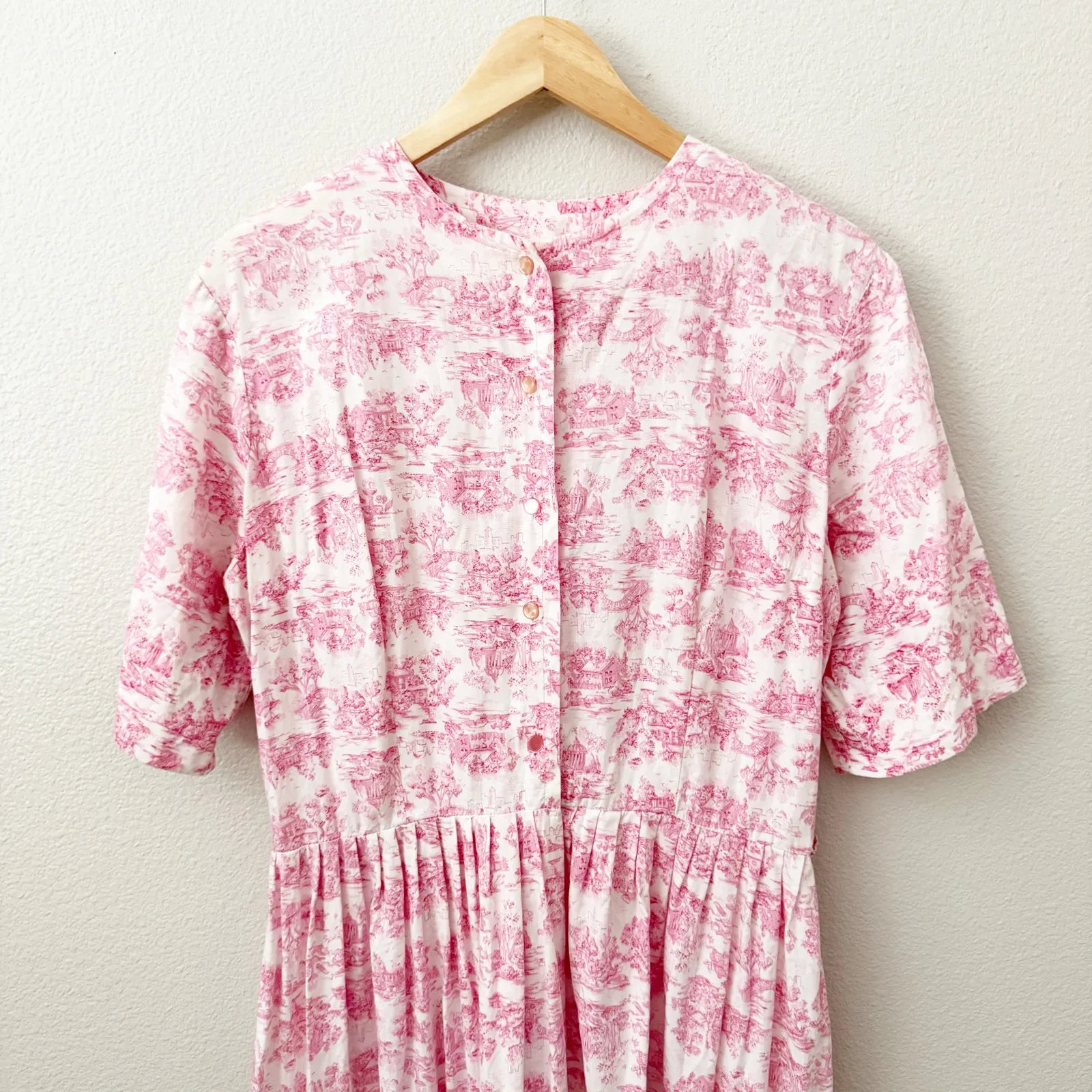 VINTAGE | Pink White Toile Cottagecore Homestead Prairie Dress | Size Large - Image 2