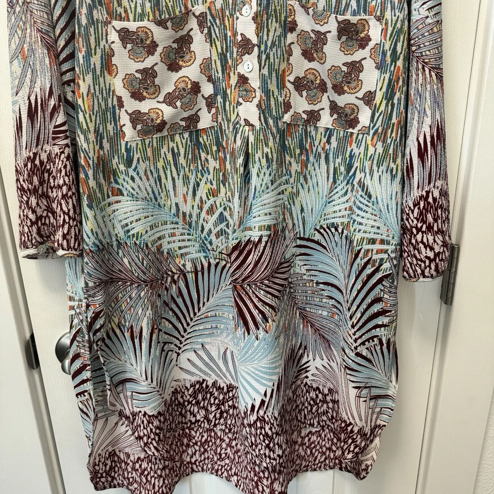 Fig and Flower Tunic Top/ Dress Blue Floral Romantic Flowy Sheer‎ Size XL - Image 2