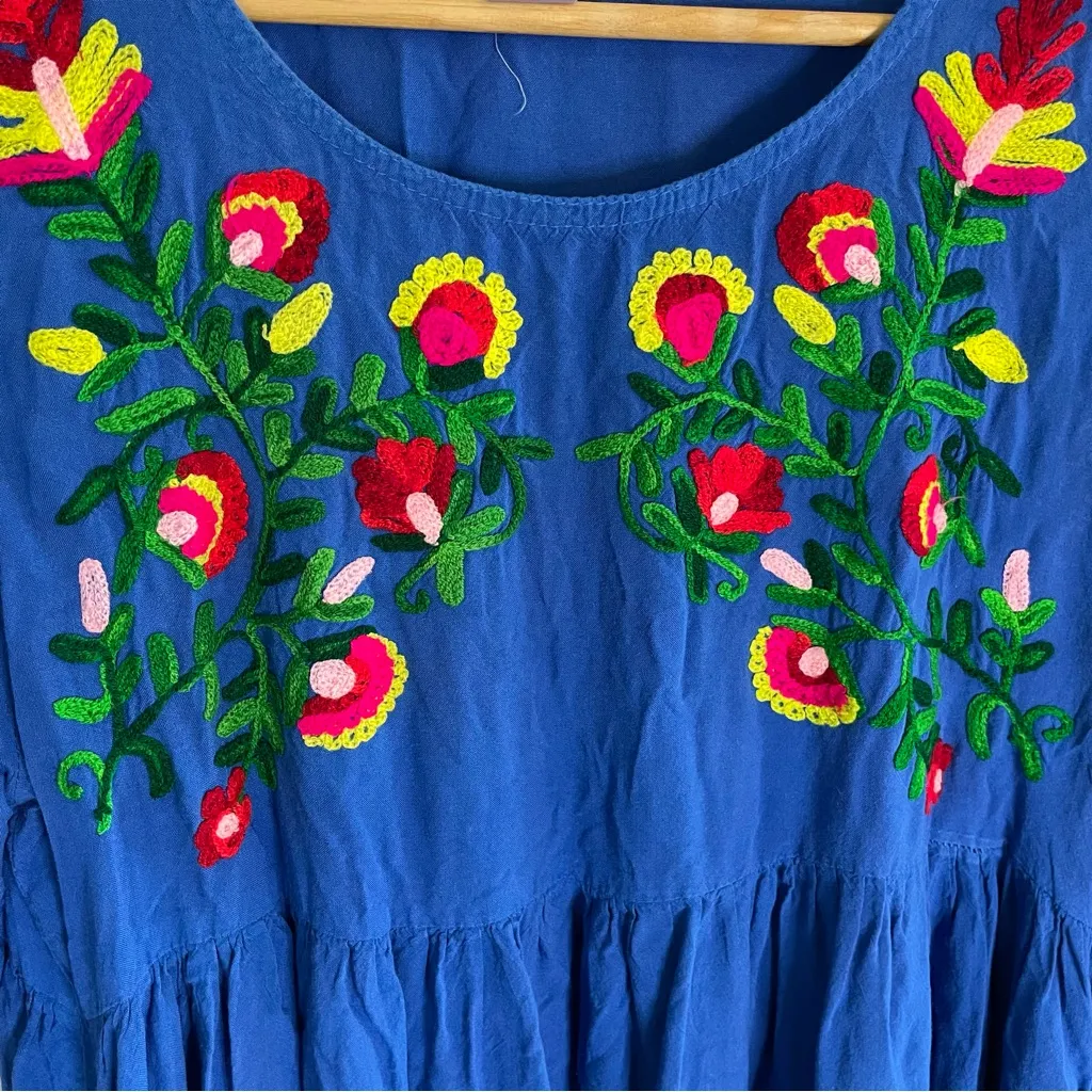 Riviera Sun Vibrant Blue Tunic dress with Floral Embroidery With Pockets Size XL - Image 6
