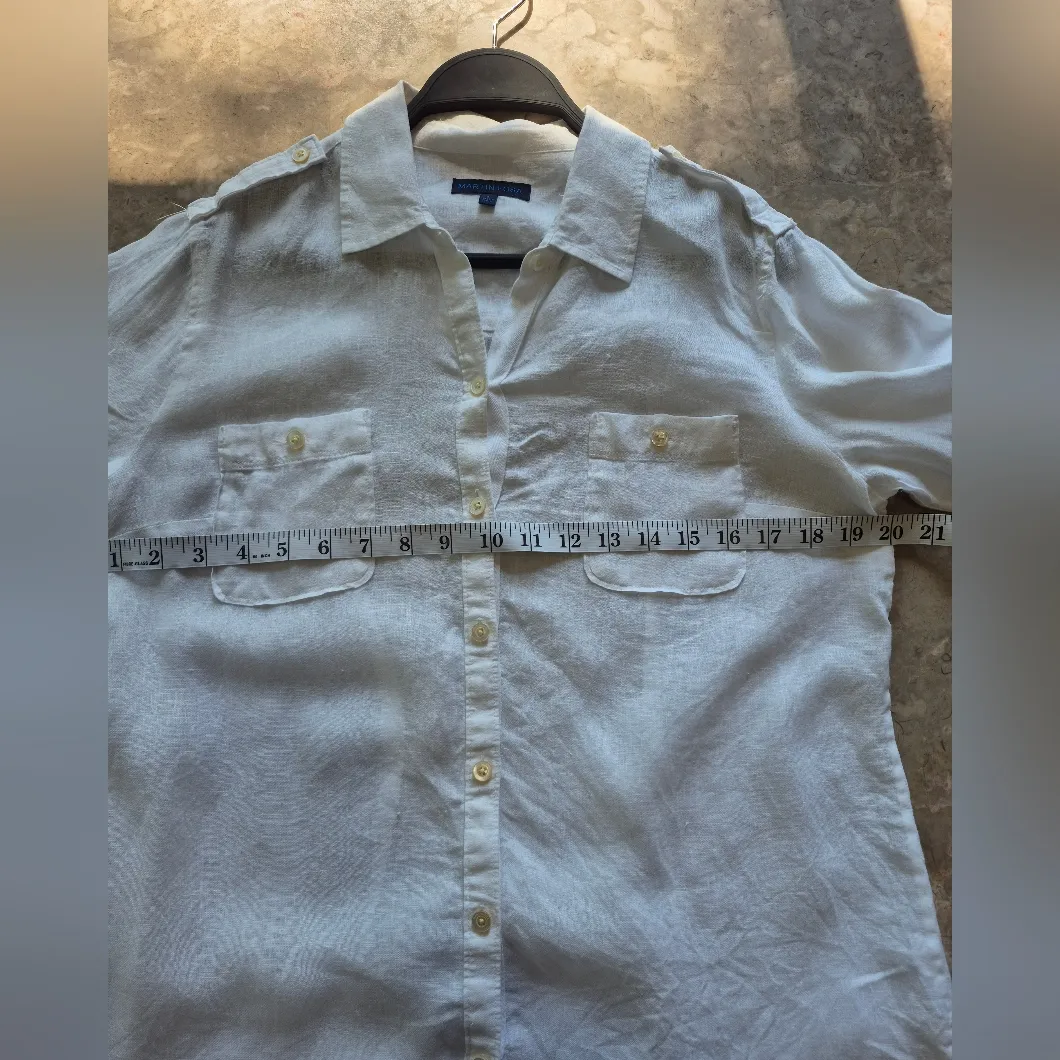 Martin + Osa Classic White Linen summer beach boho lounge Shirt Women Size 8 - Image 10