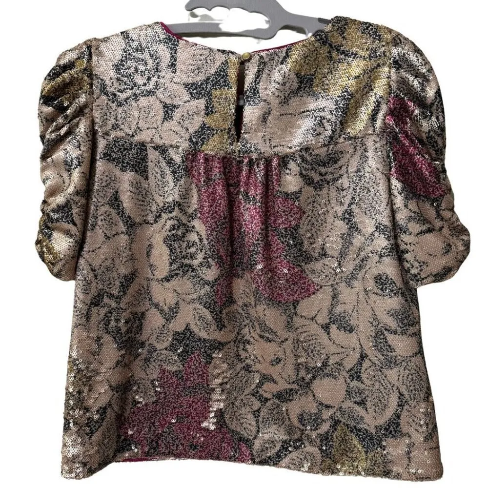 Women's ANTHROPOLOGIE Sequin Sparkle Puff Sleeve Crop Top Blouse - Size 00P - Image 5
