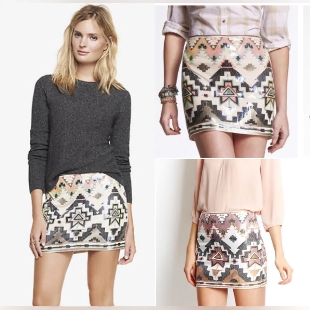 Express Multicolor Sequin Pencil Skirt - Image 2