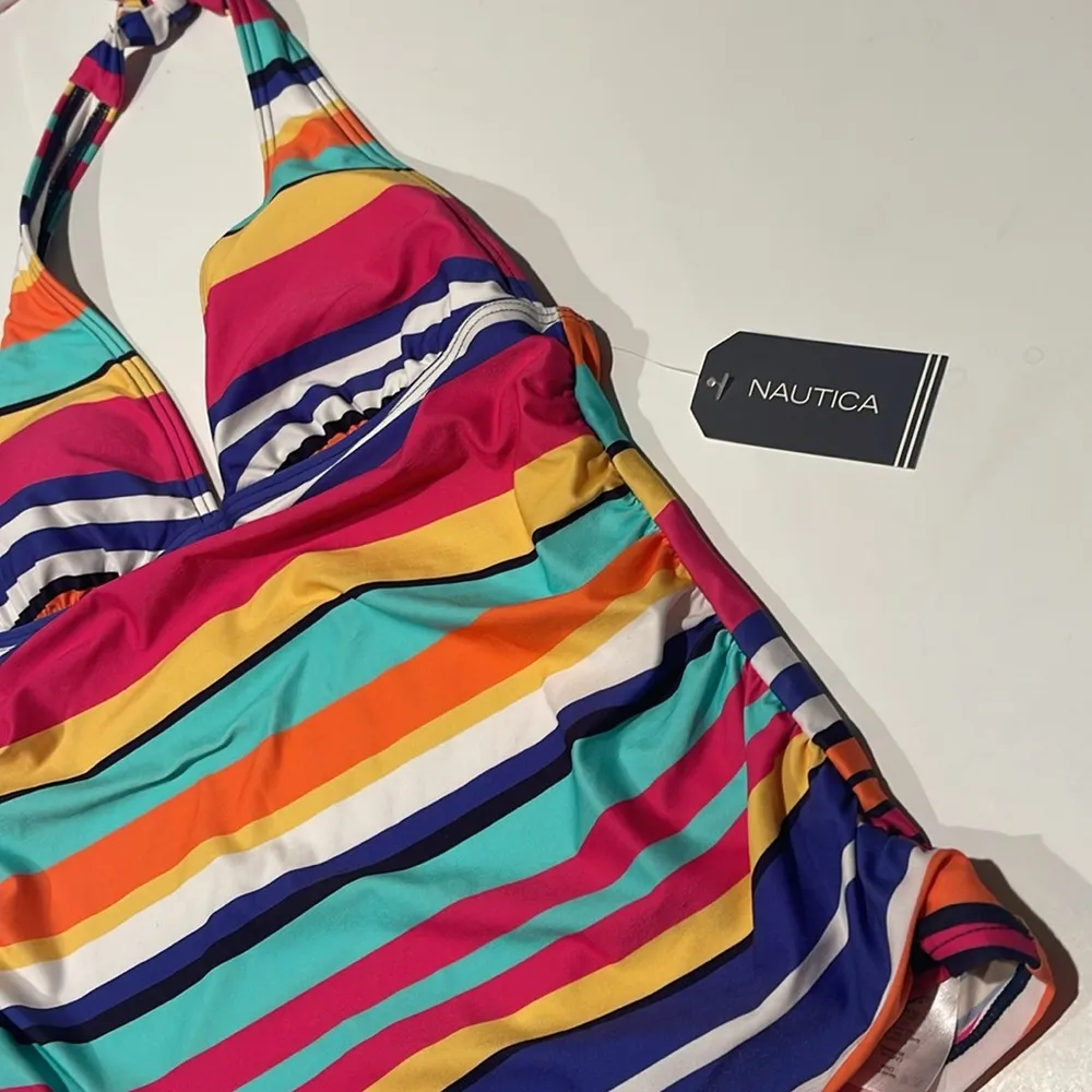 🇺🇸Nautica halter V neck tankini bathing suit swim multi striped - Image 2
