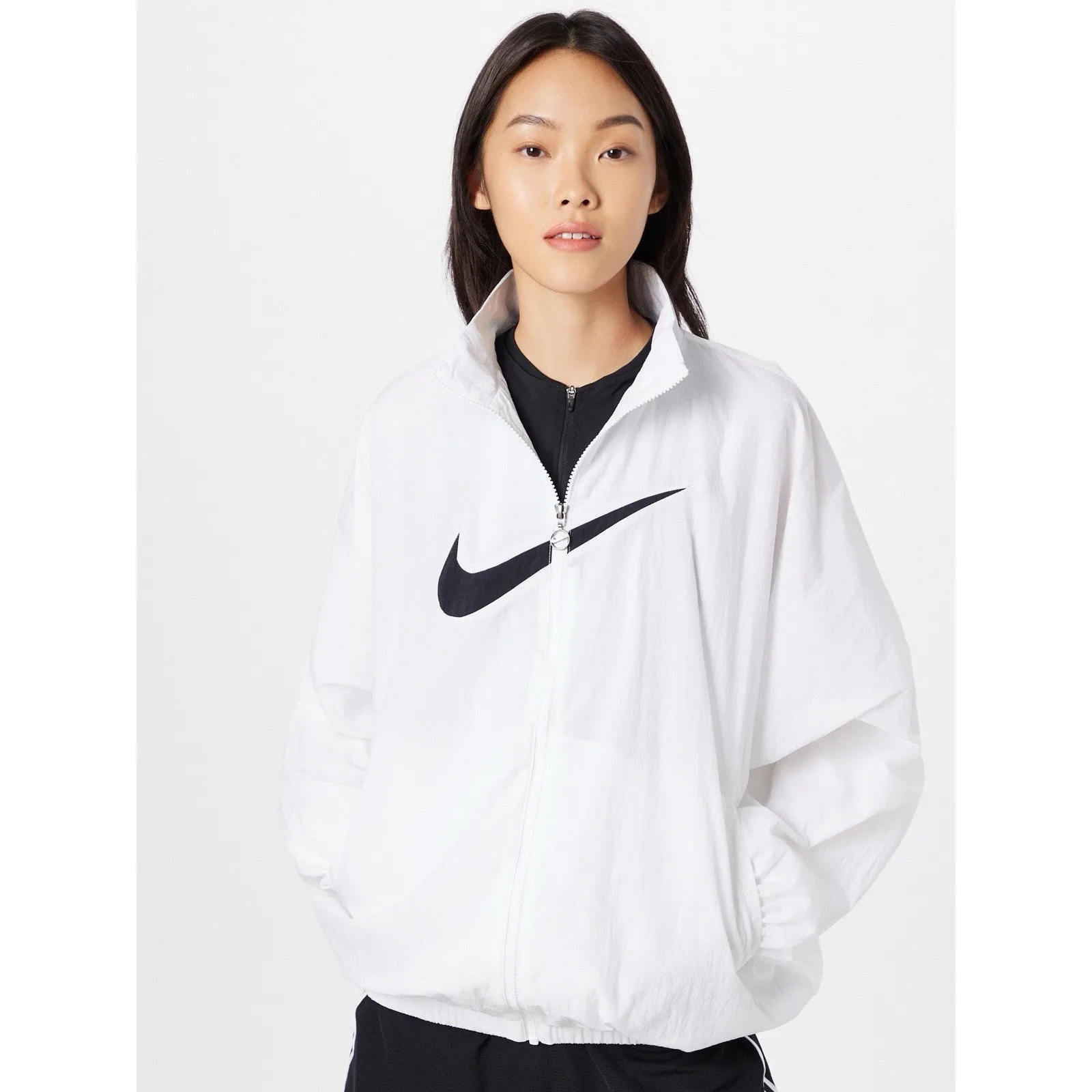 Nike Sportswear Essential Woven Jacket Womens XL White Black Windrunner Swoosh - Image 10