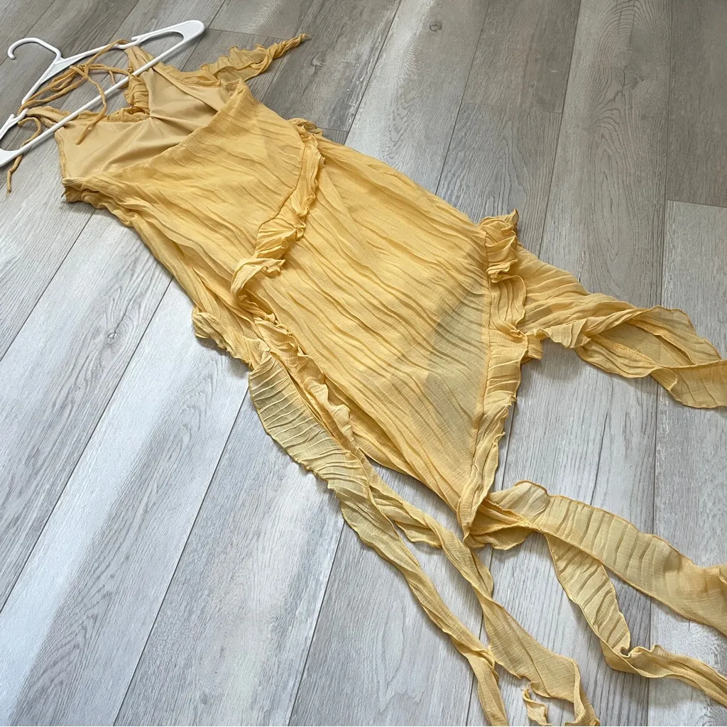Zara Fairy Dress ruffle crinkle asymmetrical mini womens Yellow medium festival - Image 4