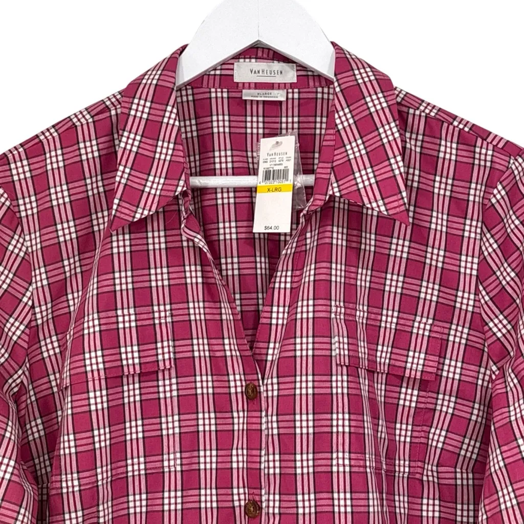 Van Heusen  Collared Pink Checkered Button Down Size XLarge NWT Womens - Image 2