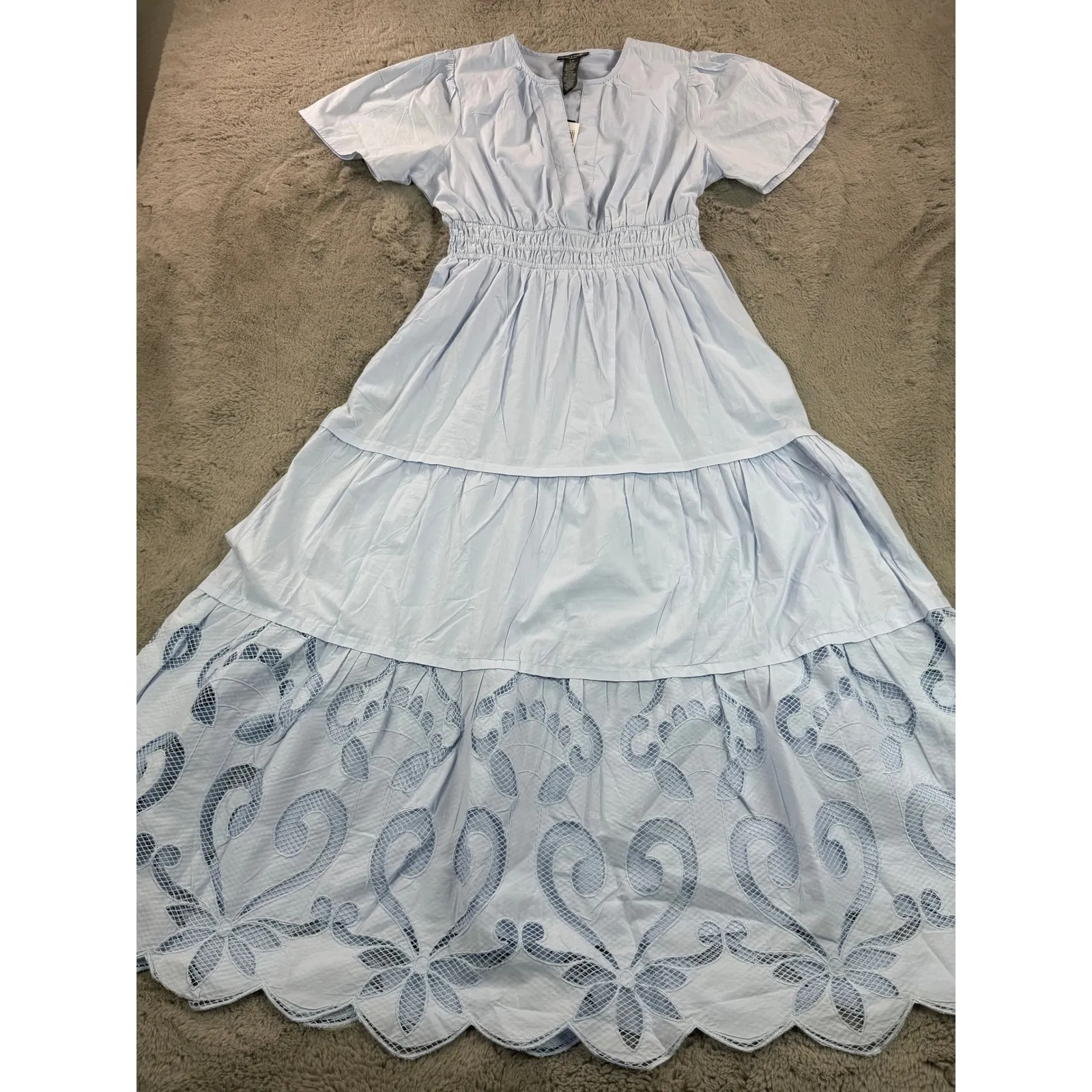 NWT Chelsea Theodore Dress Tiered Eyelet Maxi Light Blue S Cottagecore feminine‎ Size undefined - Image 8
