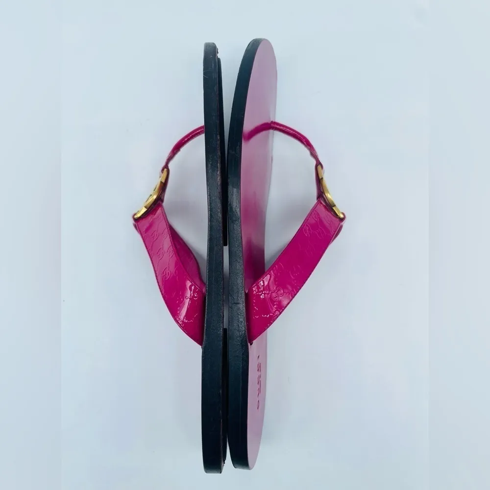 Gucci Fuschia Pink vernice crystal leather micro Guccisima sandals EU 37 US 7 - Image 6
