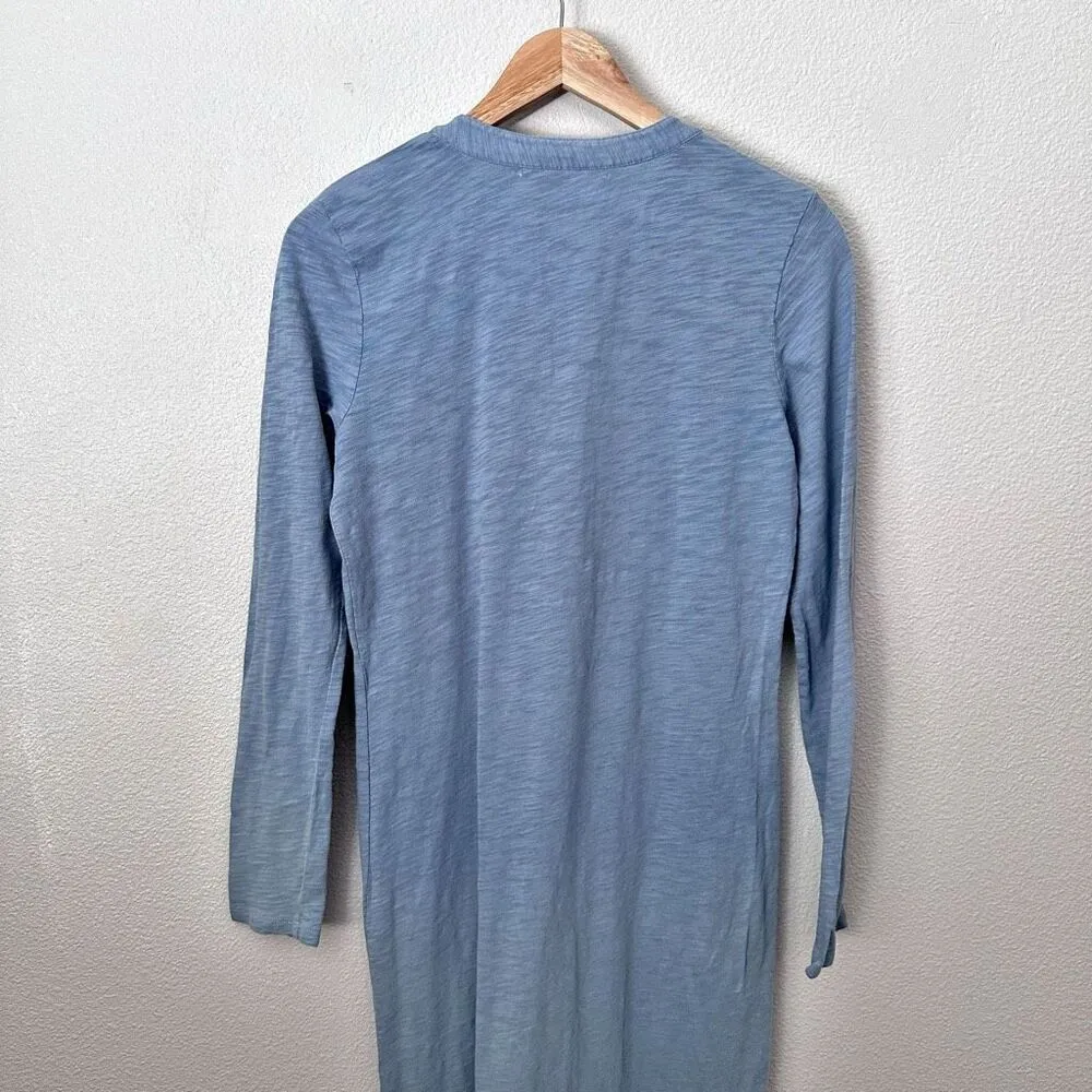 PERUVIAN CONNECTION | Split Neck Shirt Dress Maxi Blue Slub Knit | Size Small - Image 5