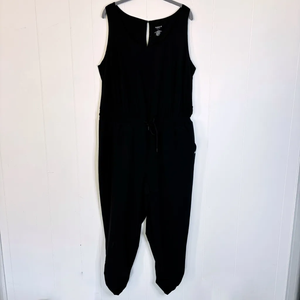 Torrid Black Stretch Woven Active Full Length Jumpsuit With Surplice Back 1 - Image 3