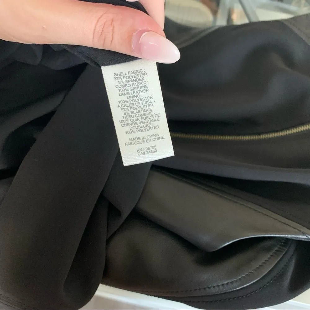 Rebecca Taylor Women's Size 2 Black Lamb Leather Paneled Shift A Line Dress - Image 5