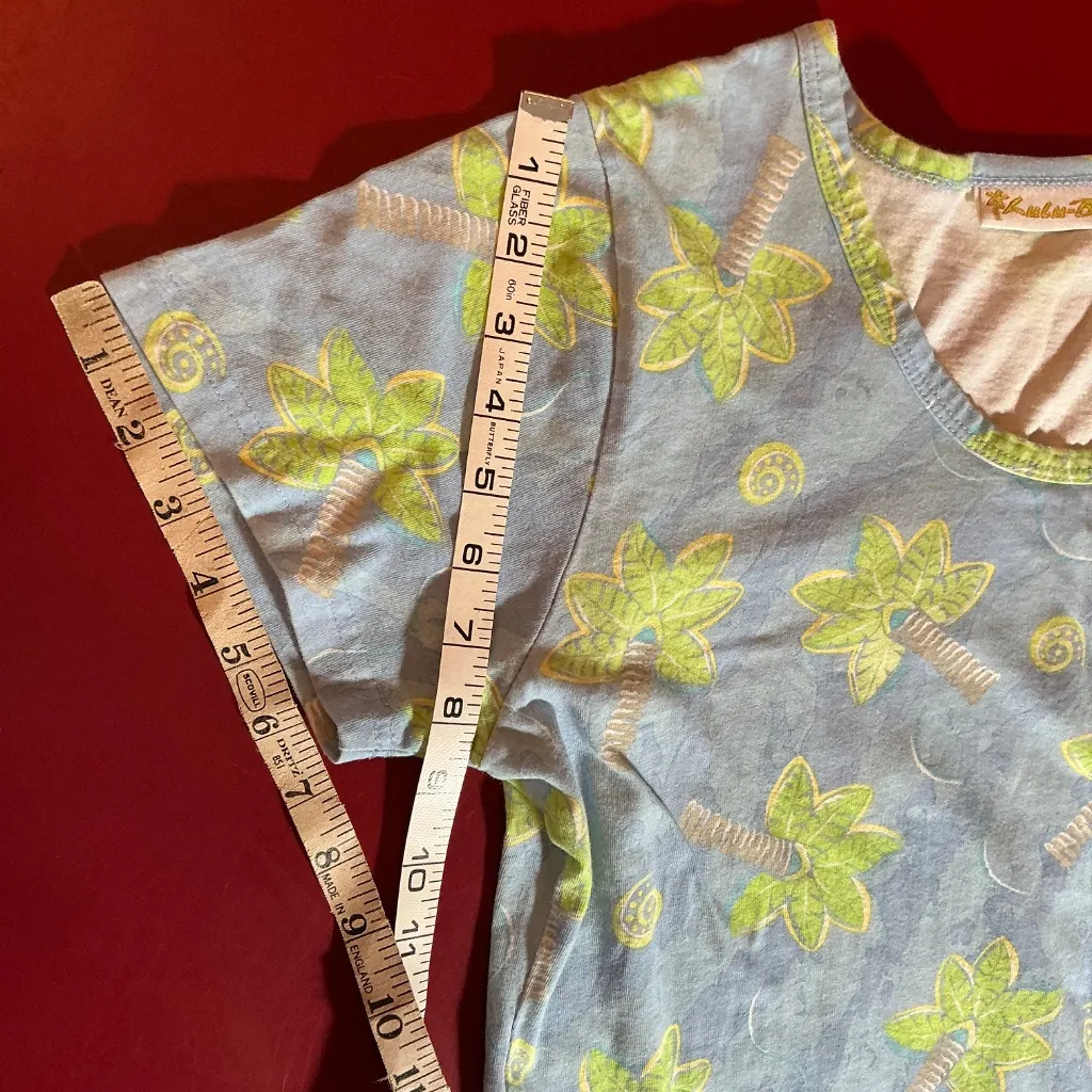 Lulu B Dress Women’s Medium Blue Cotton Palm Tree Print Beach Resort Tropical - Image 7