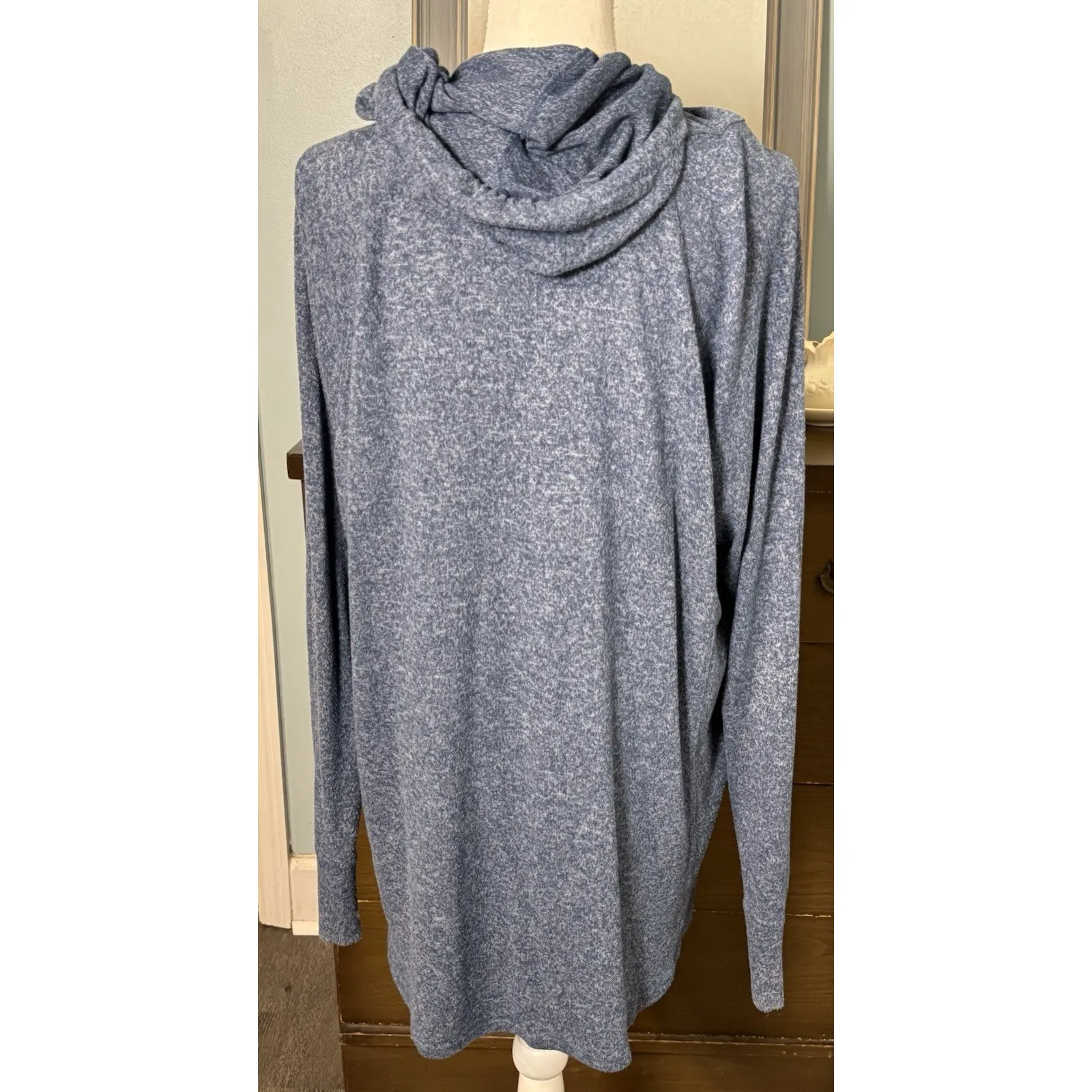 Mossimo Blue Heathered Pullover Hoodie, Rayon/polyester/spandex, Stretchy, XXL - Image 4