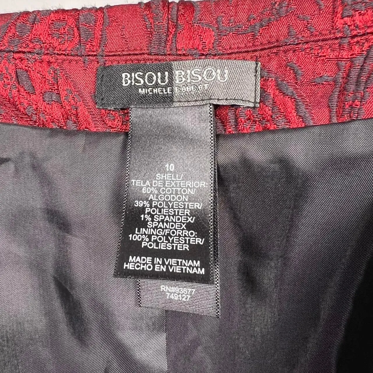 Y2K Bisou Bisou Red & Black Paisley Jacquard Longline Coat size 10 grunge goth - Image 8
