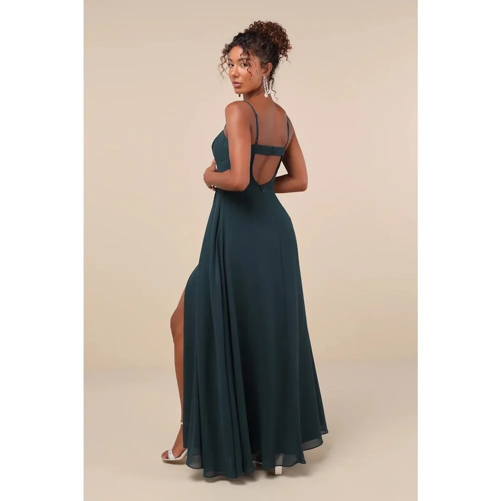 NWOT Lulus Stunning Grace Emerald Green Cutout A-Line Maxi Dress Wedding Size S - Image 3