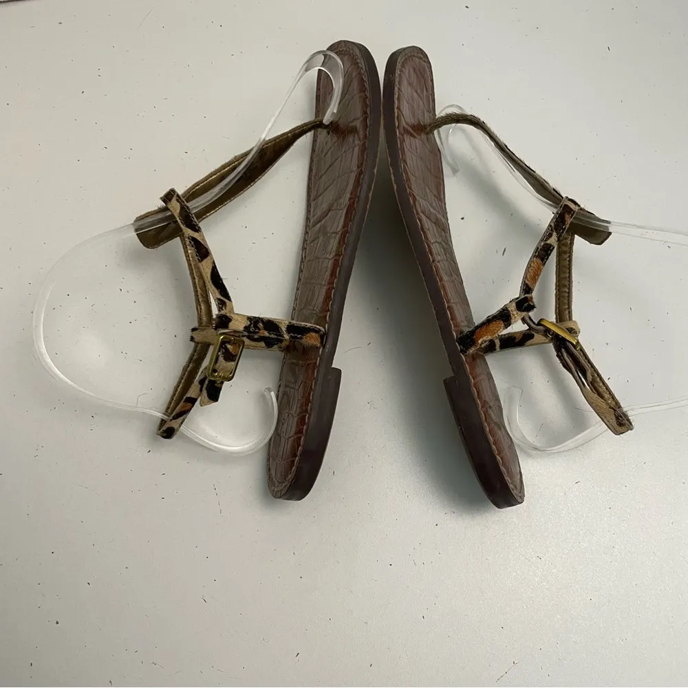 Sam Edelman Sandals Gigi Thong Calf Hair Leopard Print Black Brown Beige Gold - Image 8