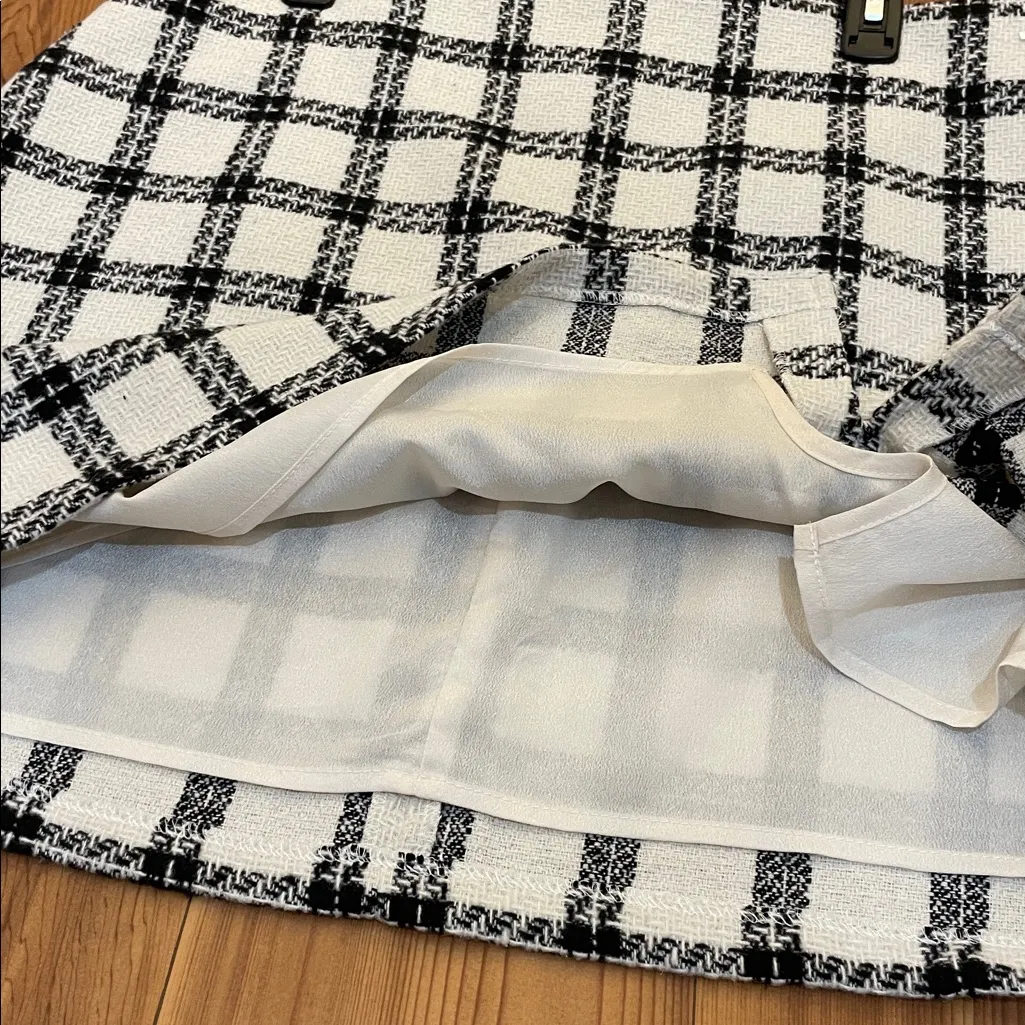 Arula Berkeley Plaid Tweed Mini Skirt 0X New Black Ivory - Image 8