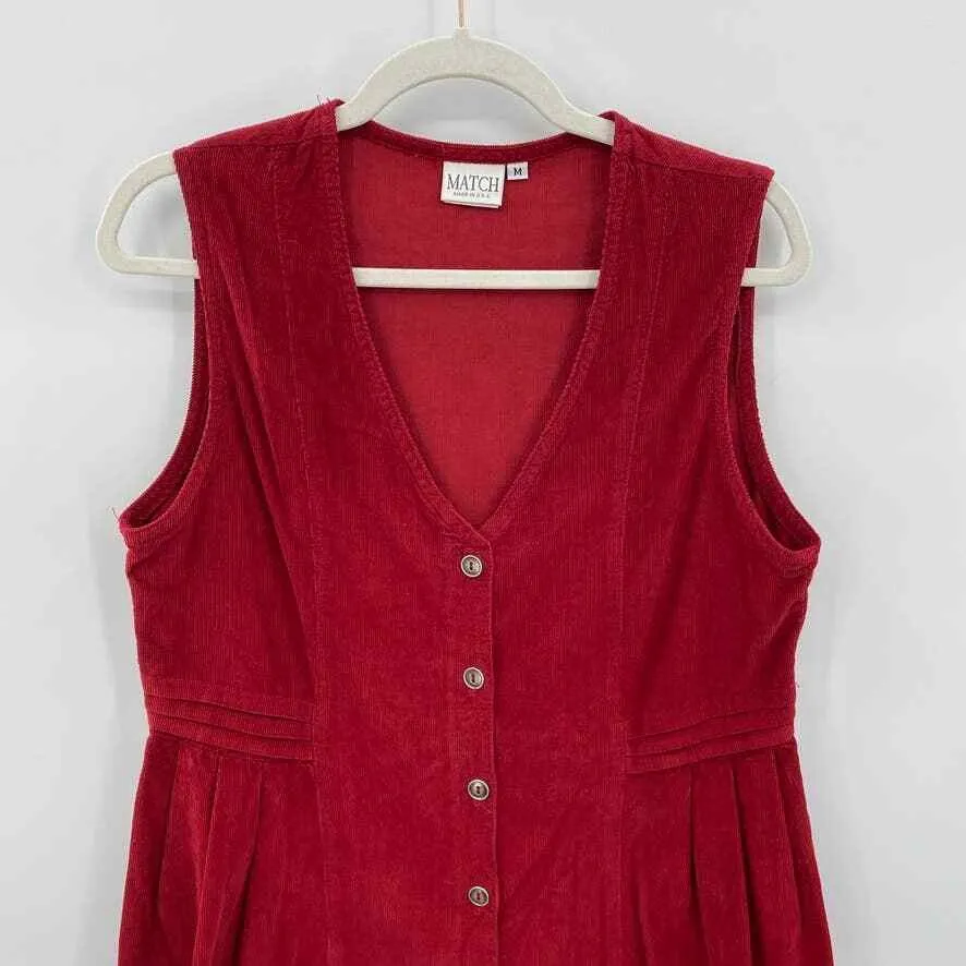 Vintage MATCH Jumper Maxi Dress Women M Red Cotton Corduroy Button Front Holiday Size M - Image 3
