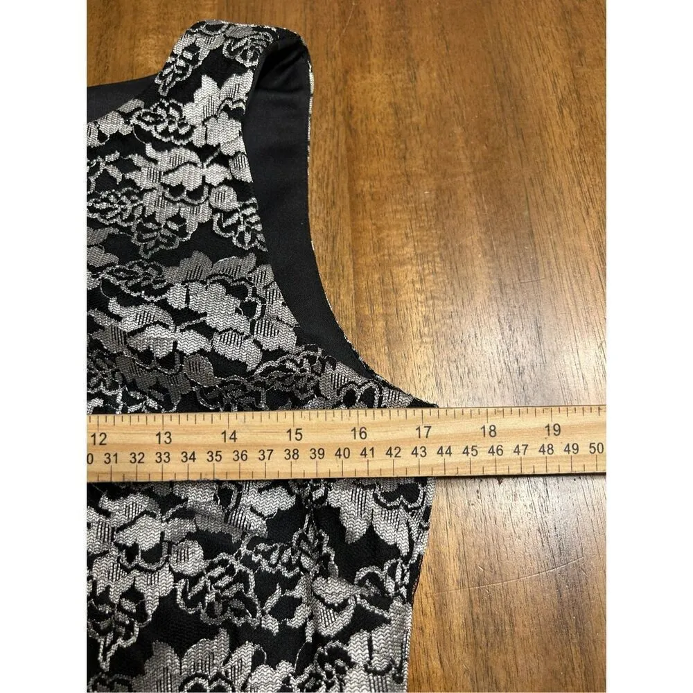 Bentley Arbuckle Black Silver Floral Lace Overlay Top Womens Size 6 Size M - Image 6