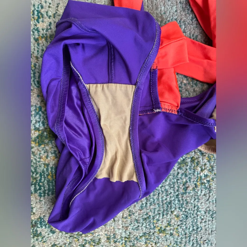 Vintage 80/90s Sirena purple low back bow one piece swimsuit, size medium Orange - Image 9