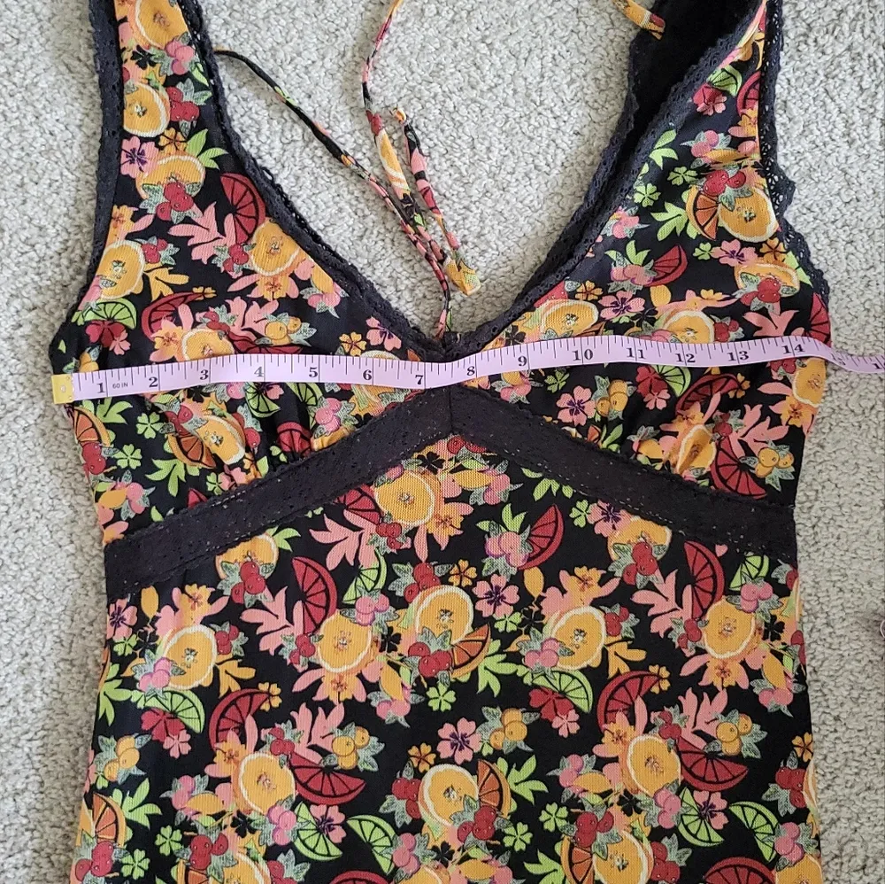 STITCH AND PINE Y2K Babydoll Lace Ribbon Fruit Midi Dress Size S Red - Image 8