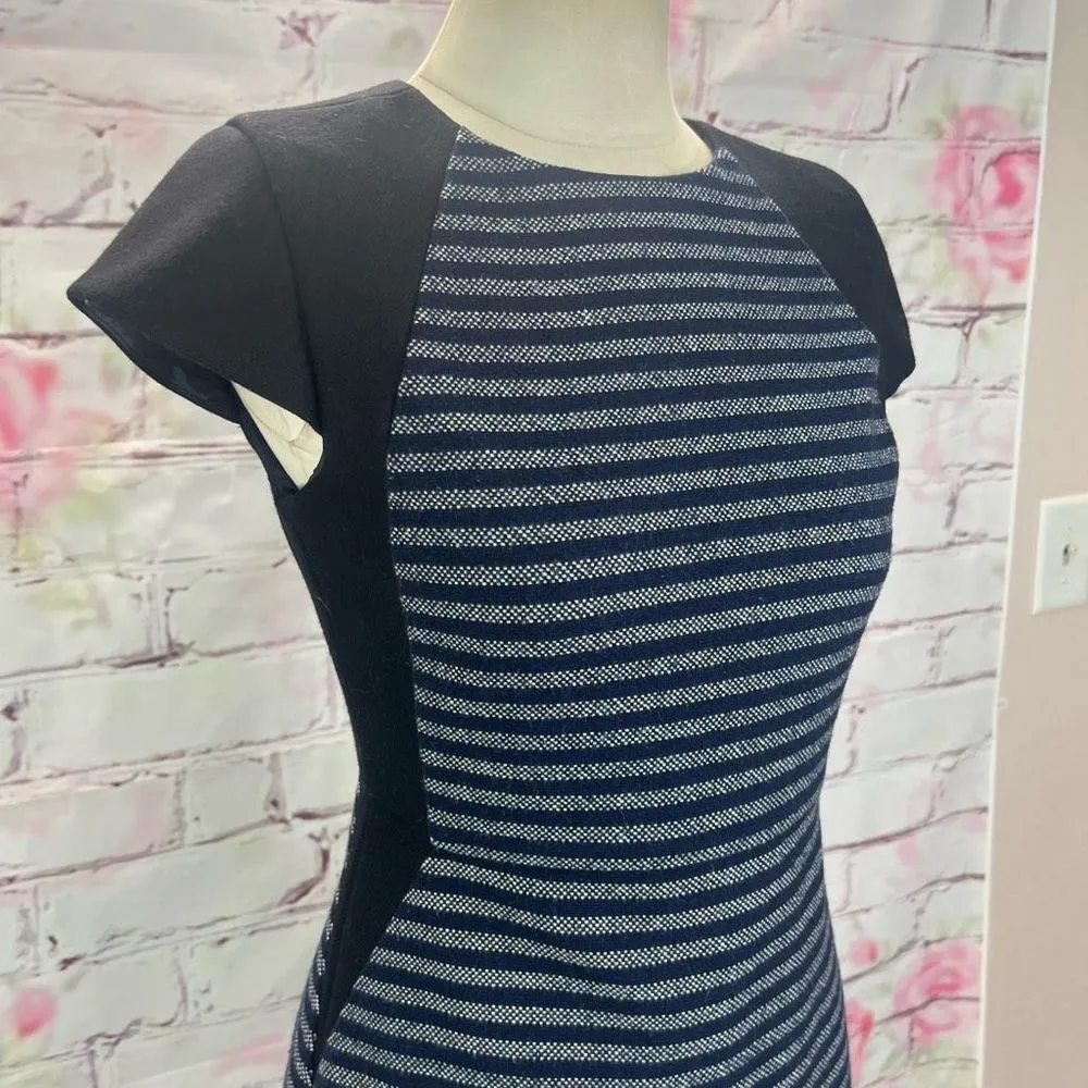 J. Crew Women's Cap Sleeve Striped Business / Office Sheath Dress Gray Black Siz - Image 4