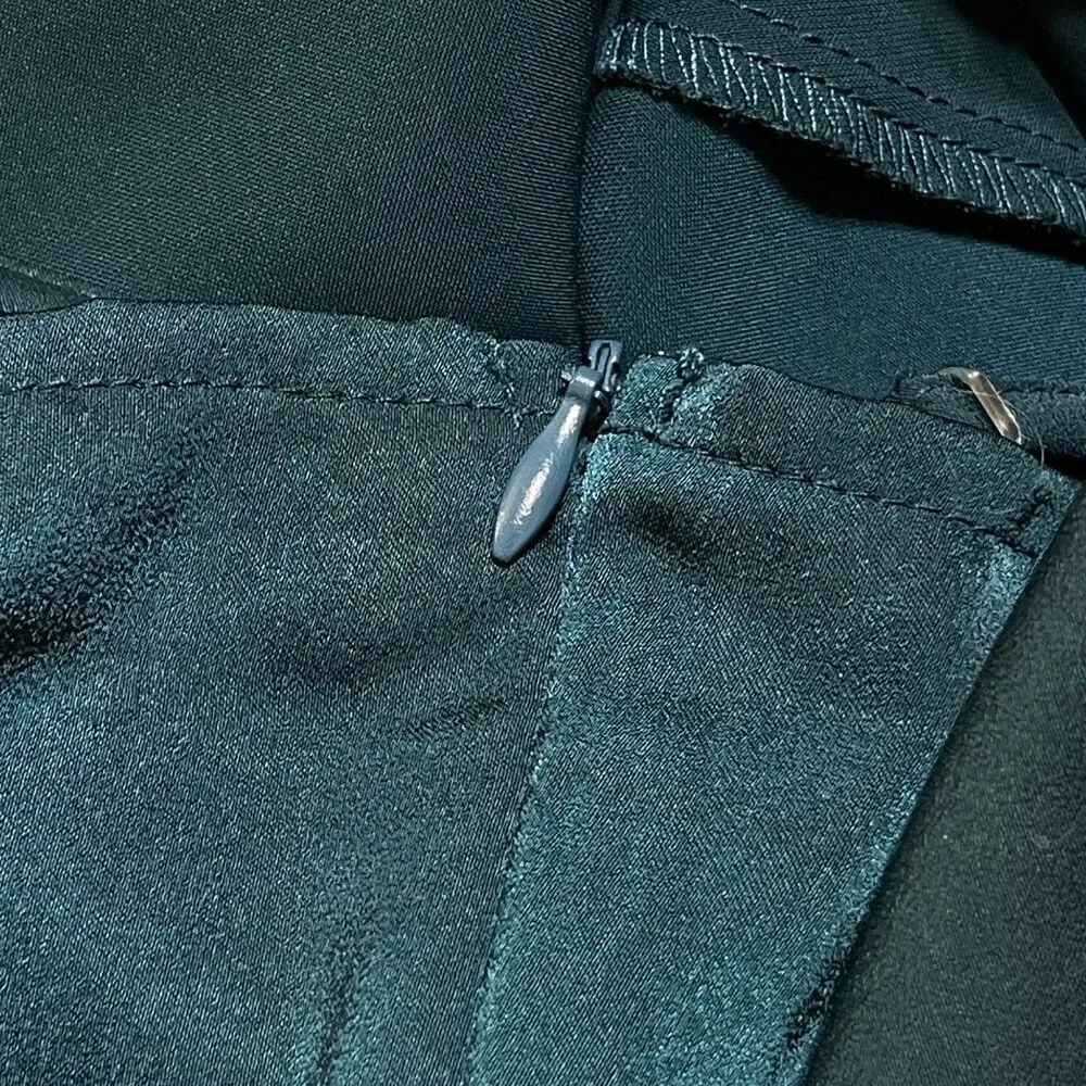 D&M Satin Slip Dress Draped Front Cami Green Bias Cut M Medium - Image 4