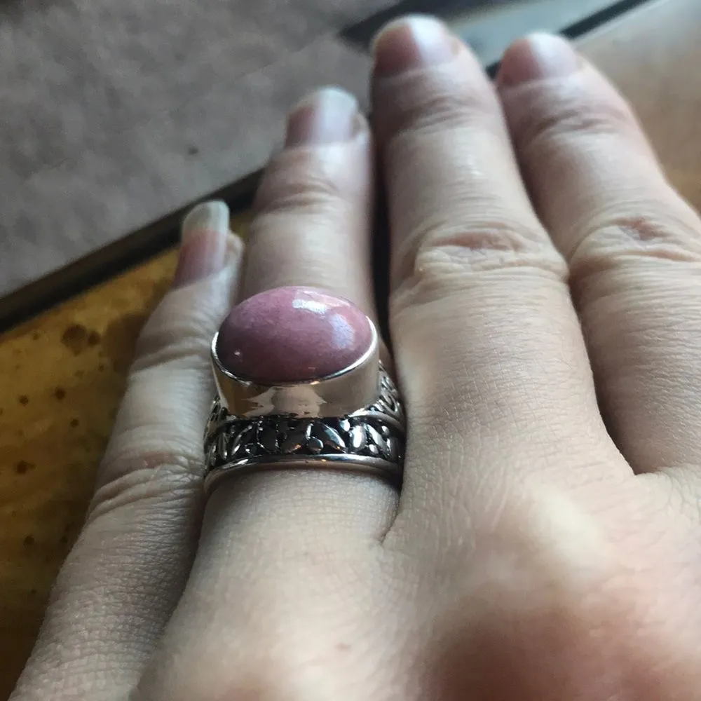 Natural Norwegian Thulite Sterling Silver Ring Size 6 Pink - Image 3