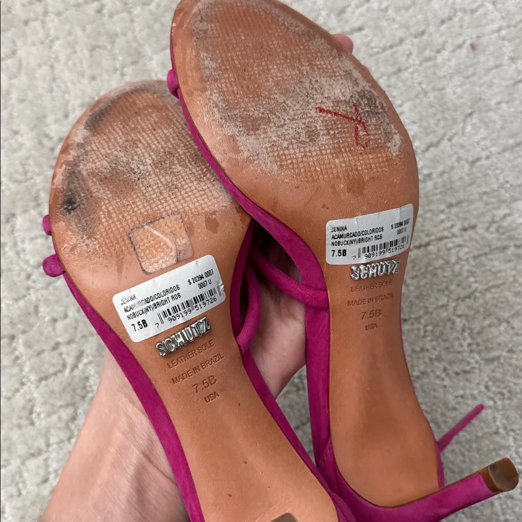 Schutz Jenina Fuchsia Nubuck Strappy Heel pink suede sandal kitten heel ankle - Image 9