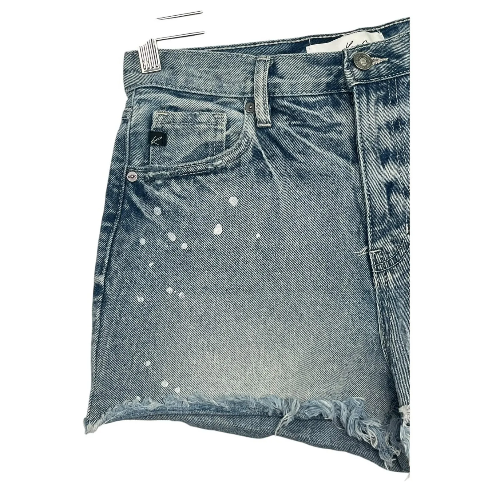 KanCan Denim Shorts Womens 5 26 High Rise Distressed Raw Hem Splatter Boho Beach Blue - Image 6