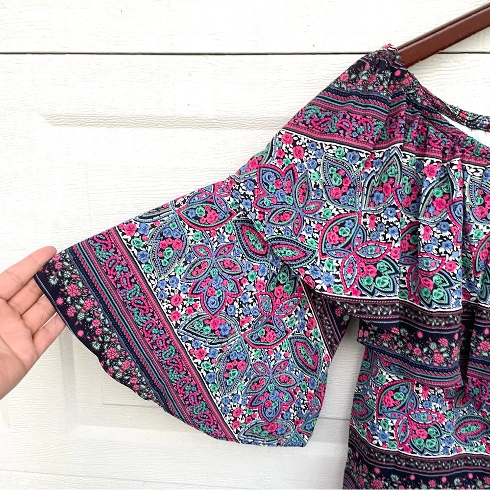 VA VA By Joy Han Womens Shirt Blouse Blue Pink Floral Off The Shoulder Small - Image 7