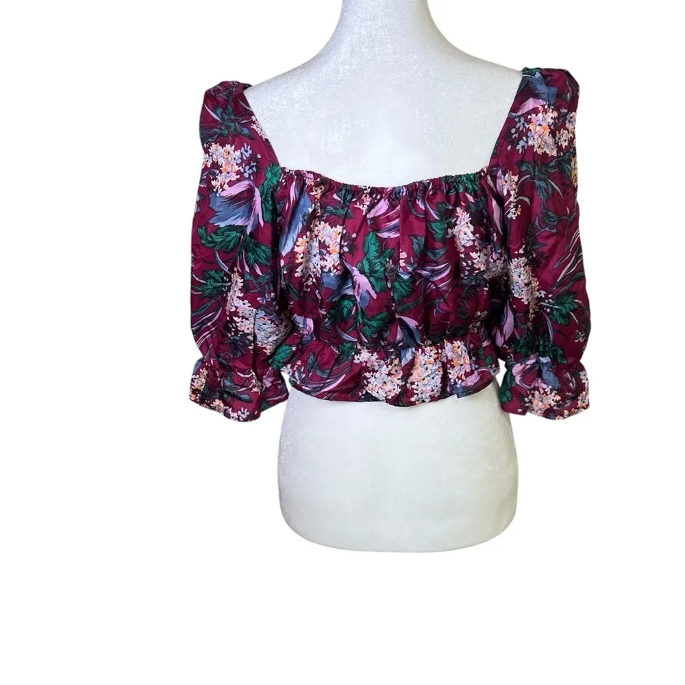 REFORMATION Floral Peplum Top Buttons Cottage Milkmaid Square Neck Crop Size S/M - Image 6