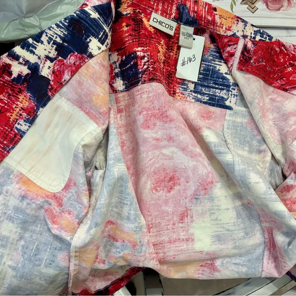 Chico’s Button Up Lightweight Utility Jacket Women’s Sz 0 Small Patriotic Vintag Blue - Image 8