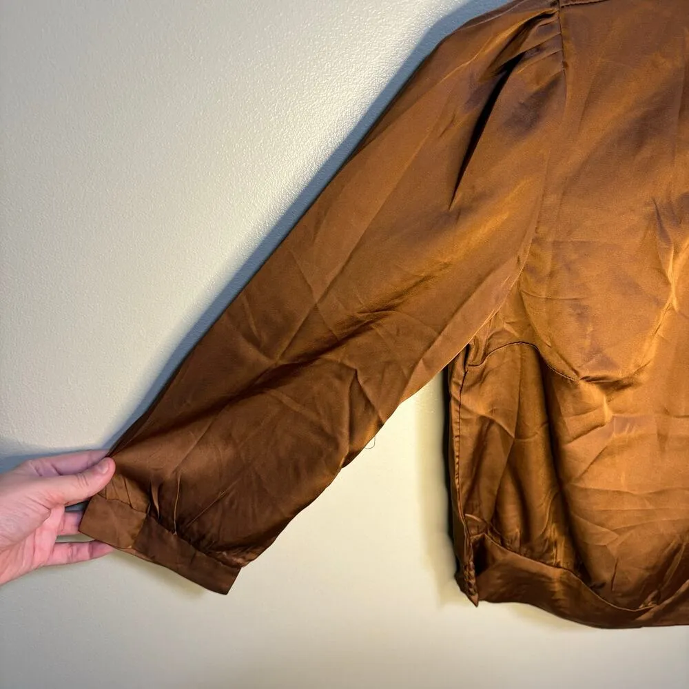 Monteau Los Angeles Brown Cropped Tie Back Keyhole Small 3/4 Balloon Sleeve - Image 5