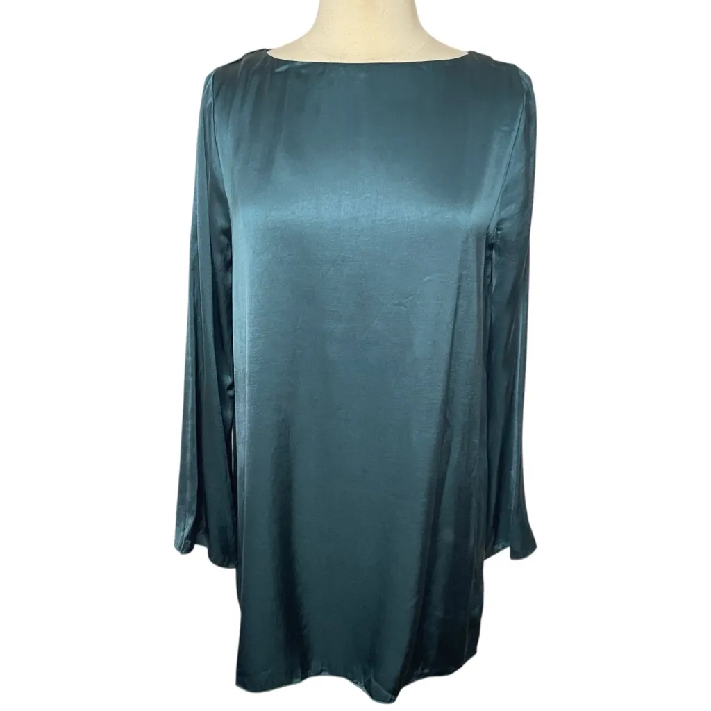 MADEWELL Long Bell Sleeve Satin Shift Dress in Smoky Spruce, Medium - Image 4