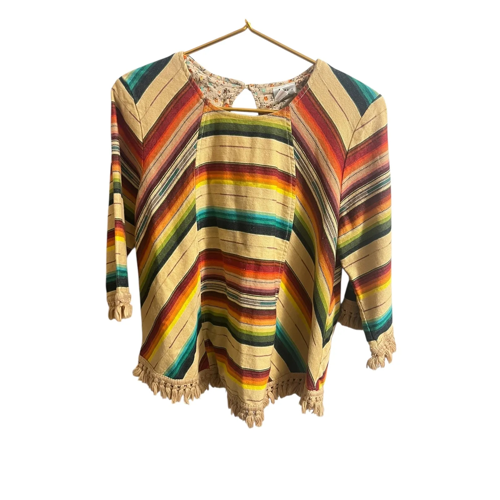Ivy Jane Serape Stripe Fringe Top Womens L Boho Western Southwestern Blouse - Image 3