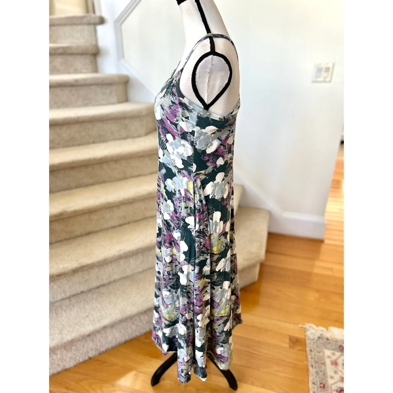 Pact Blue Teal Purple Floral Print Sleeveless Organic Cotton Dress - Image 2