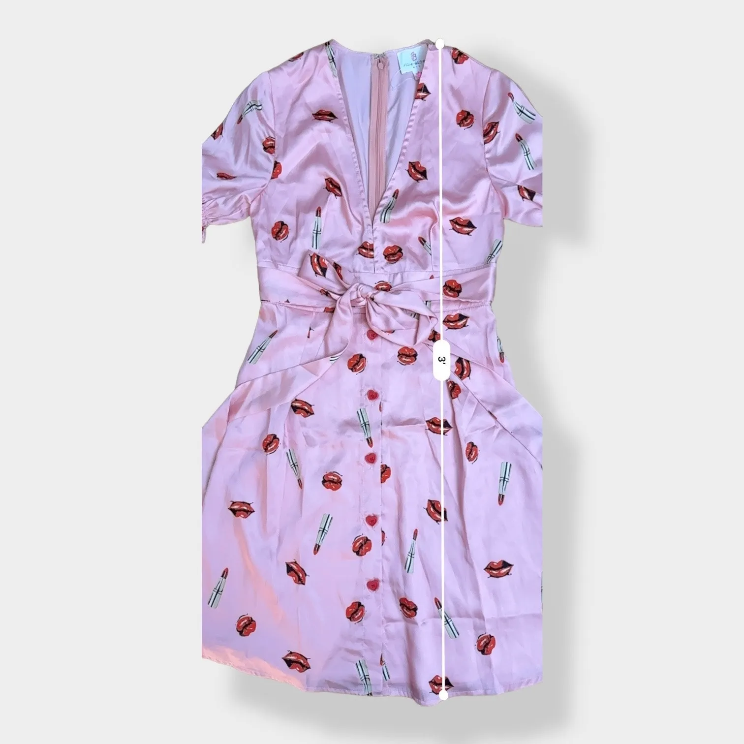 JB Julie Brown NWOT Pink Kisses and Lipstick Satin Dress Size‎ 2 - Image 3