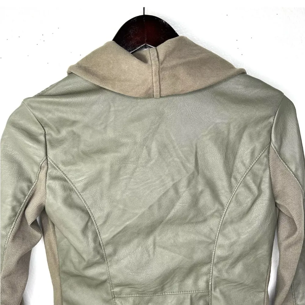 Blank NYC Medium Faux Leather Moto Jacket Olive Long Sleeve Hanky Zip - Image 3