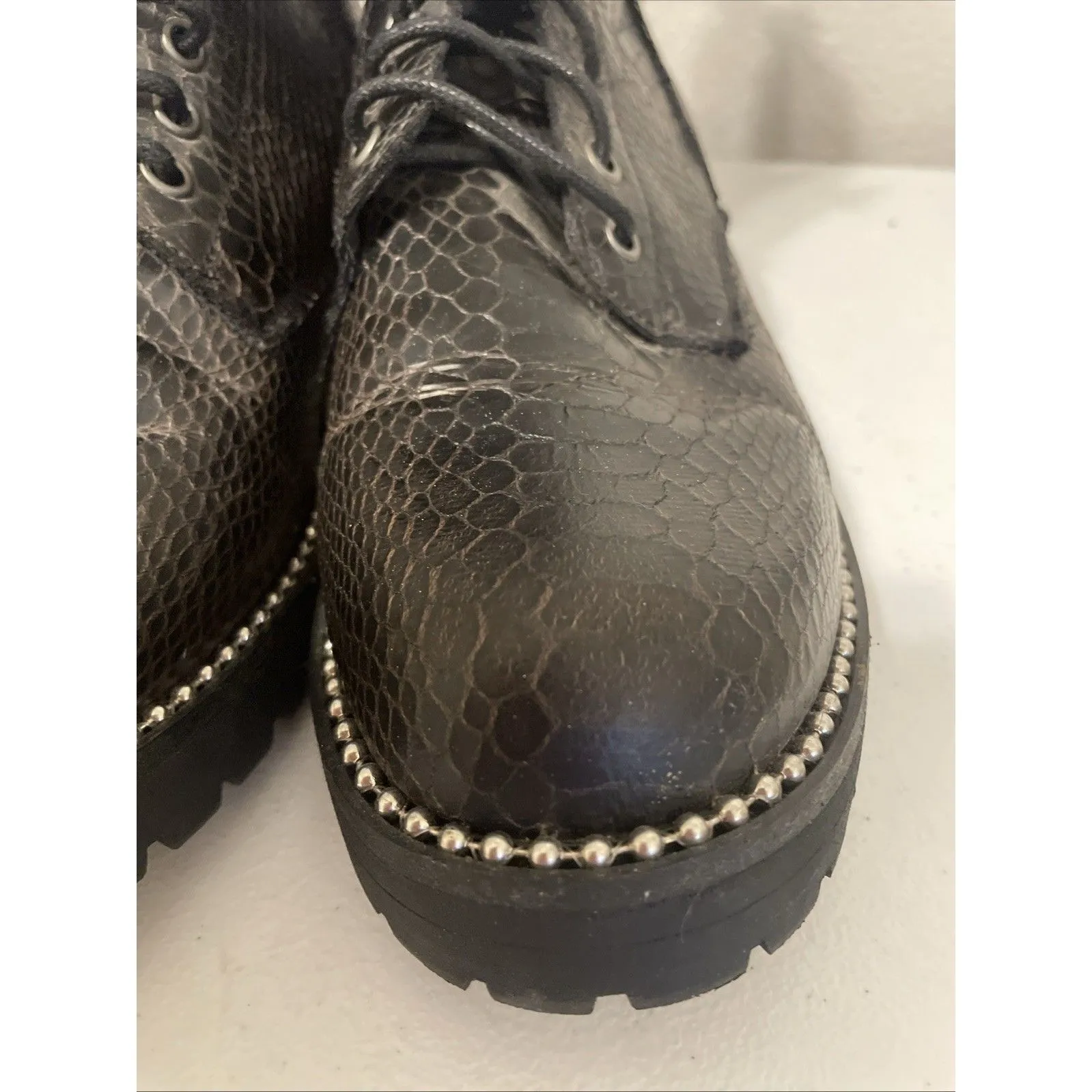 Very G Combat Moto Boots Womens Size 9.5 Black Studded Lace Up Zip - Image 2
