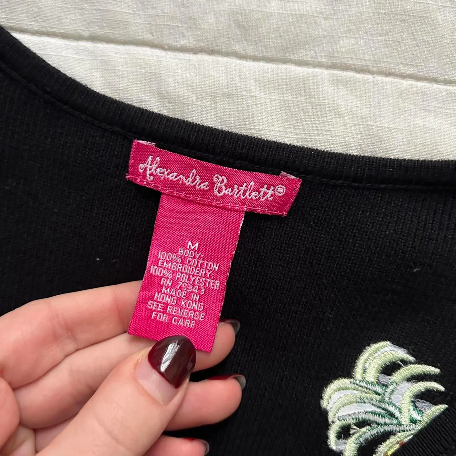 Alexandra Bartlett Black 3/4 sleeve sweater pineapple, watermelon, papaya Size M - Image 2