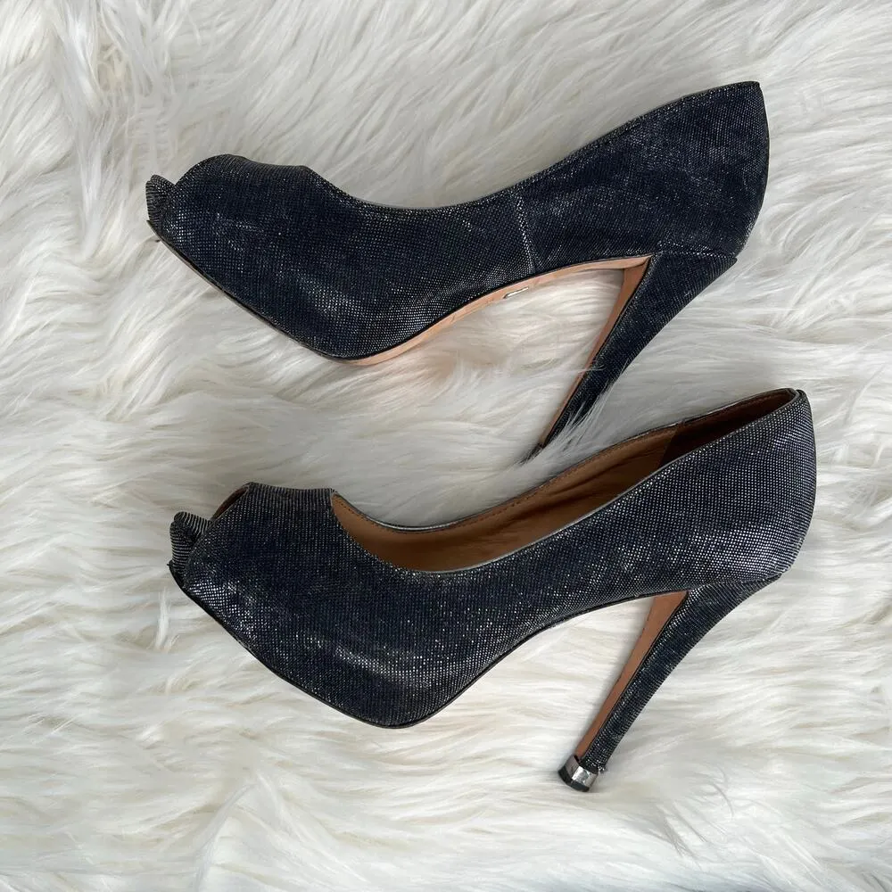 Badgley Mischka Monili gray glitter peep toe pumps Size 7.5 - Image 6