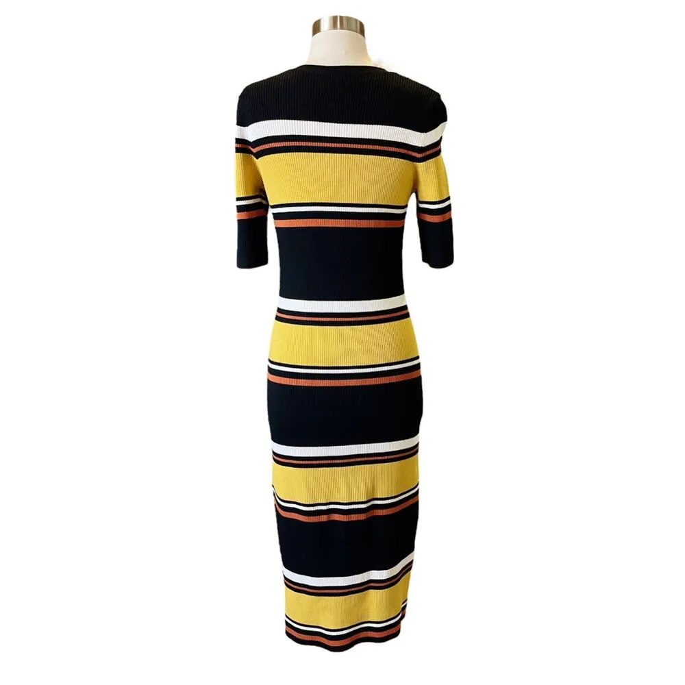 INTERMIX Wyatt Rib Knit Dress Striped Sweater Midi Half Sleeves Crew Medium EUC - Image 14